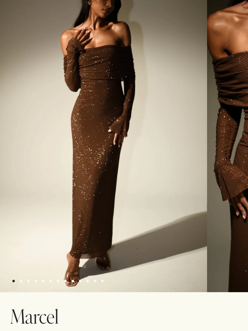 Meshki Brown One-Shoulder Sequin Maxi Dress